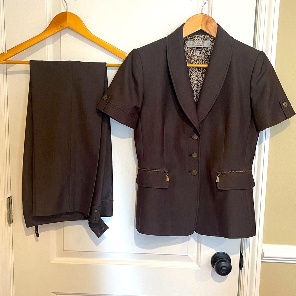 A two-piece Tahari pant suit